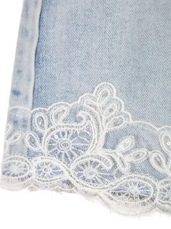 Lollitop Shorts in jeans da ragazza con ricami in pizzo e cintura - jeans