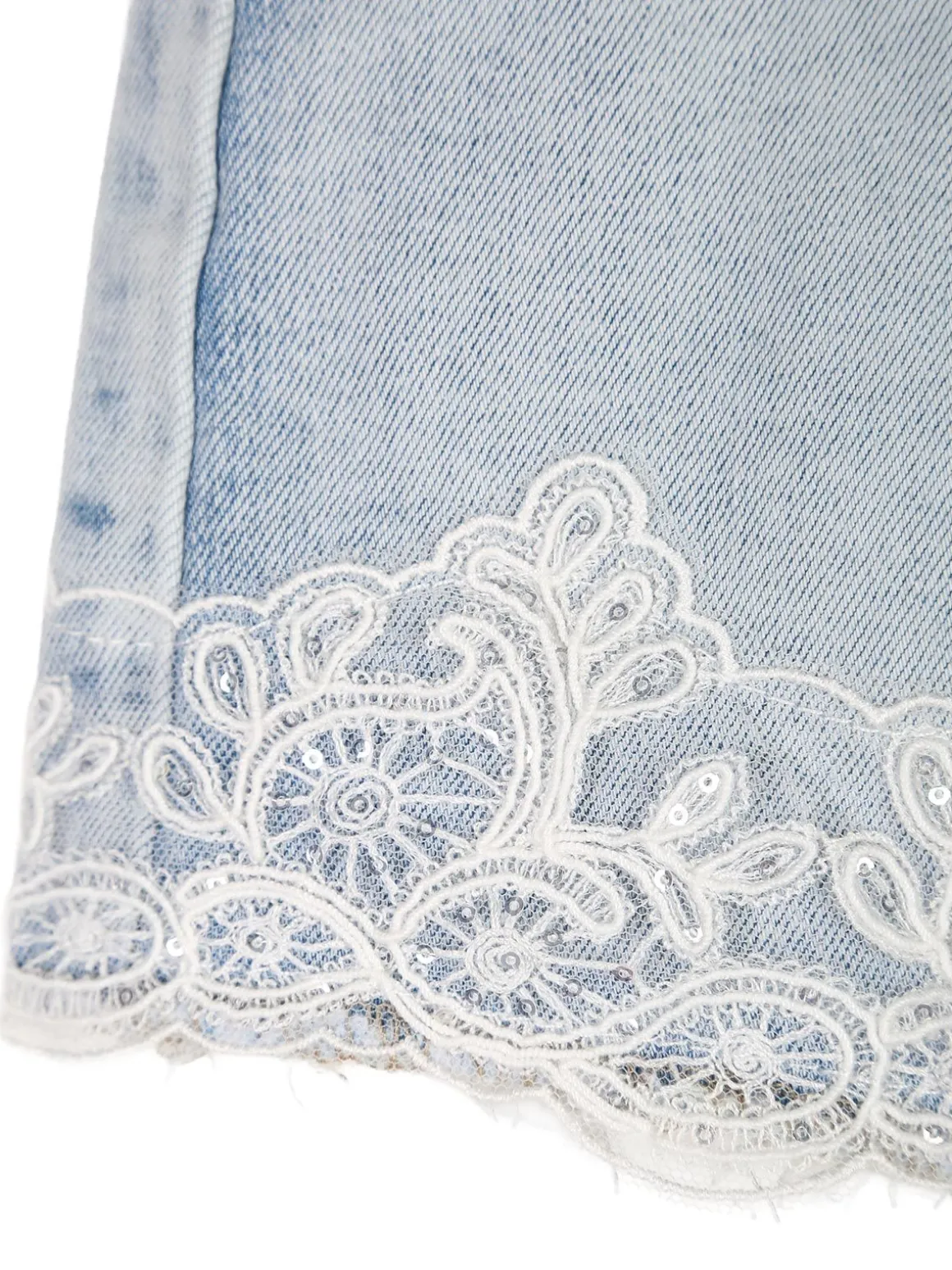 Lollitop Shorts in jeans da ragazza con ricami in pizzo e cintura - jeans