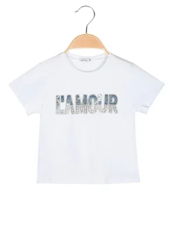 Lollitop T-shirt cropped da bambina con scritta di strass