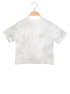 Lollitop T-shirt cropped da bambina in cotone con strass - bianco