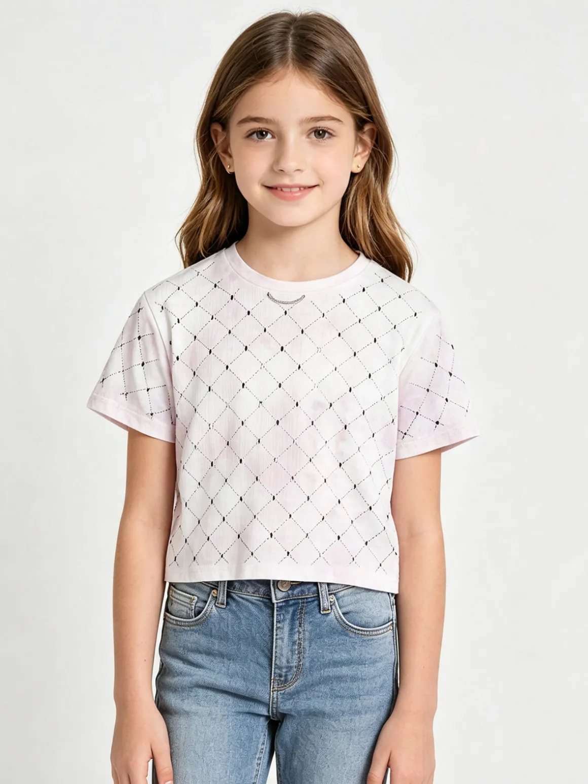 Lollitop T-shirt cropped da bambina in cotone con strass - rosa