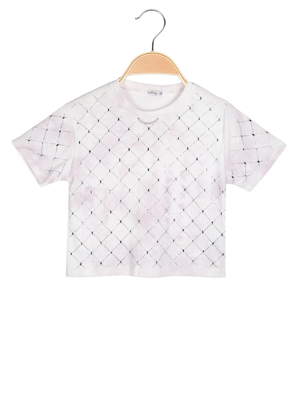 Lollitop T-shirt cropped da bambina in cotone con strass - rosa