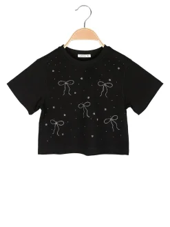 Lollitop T-shirt cropped da ragazza con strass