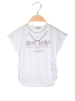 Lollitop T-shirt da ragazza con strass e dettaglio catena sullo scollo