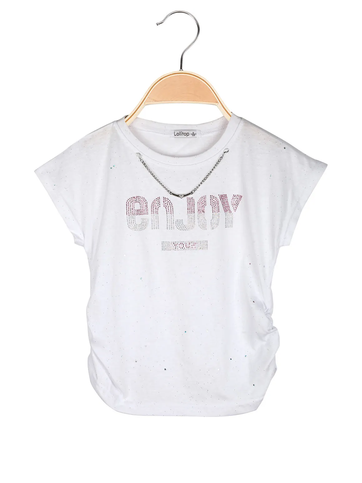 Lollitop T-shirt da ragazza con strass e dettaglio catena sullo scollo