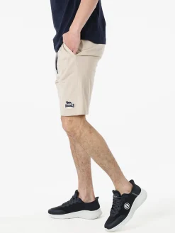 Lonsdale Bermuda sportivi da uomo in misto cotone con coulisse e logo - beige