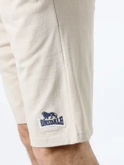 Lonsdale Bermuda sportivi da uomo in misto cotone con coulisse e logo - beige