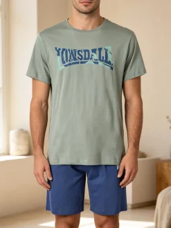 Lonsdale Completo corto da uomo in cotone con logo - pistacchio