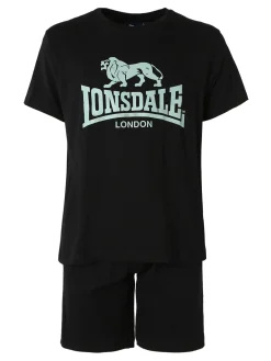 Lonsdale Completo corto da uomo in cotone con logo - nero
