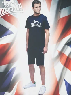 Lonsdale Completo corto da uomo in cotone con logo - blu scuro