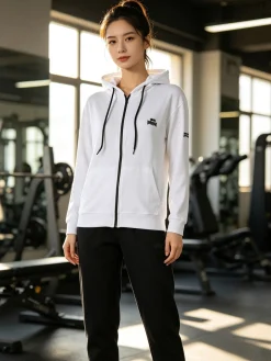 Lonsdale Completo tuta da donna con cappuccio e zip - bianco