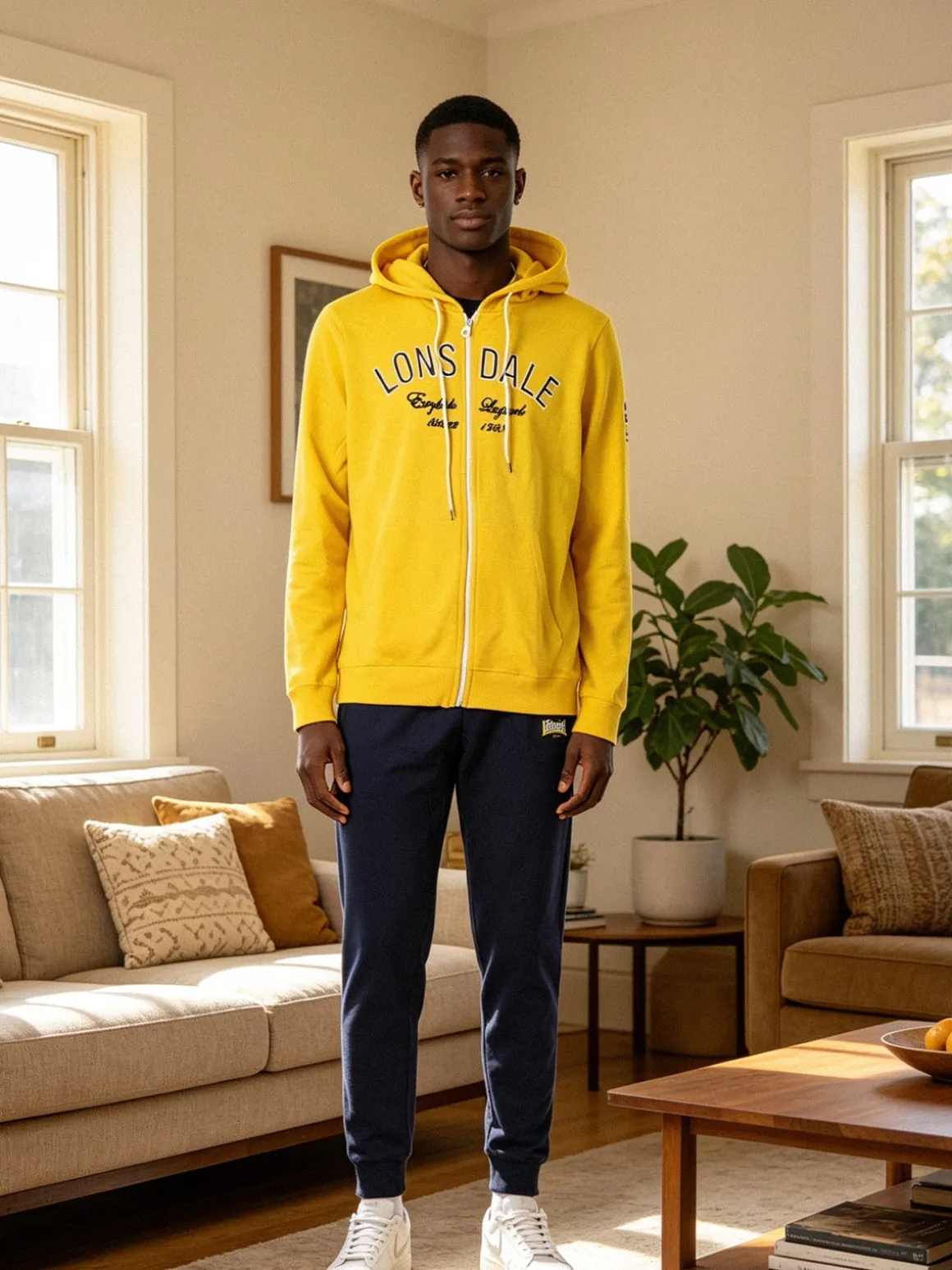 Lonsdale Completo tuta da uomo full zip con cappuccio - giallo