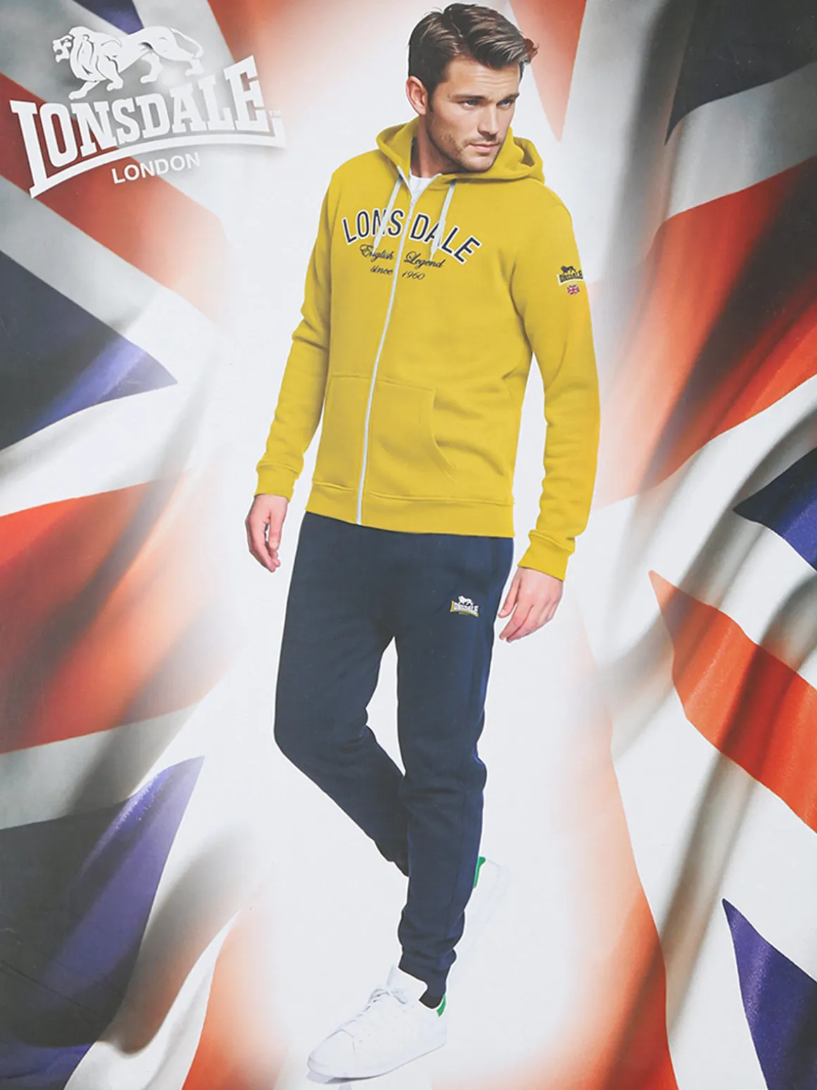 Lonsdale Completo tuta da uomo full zip con cappuccio - giallo