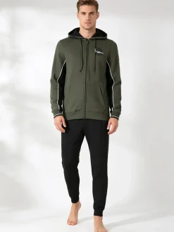 Lonsdale Completo tuta da uomo con cappuccio e zip - oliva