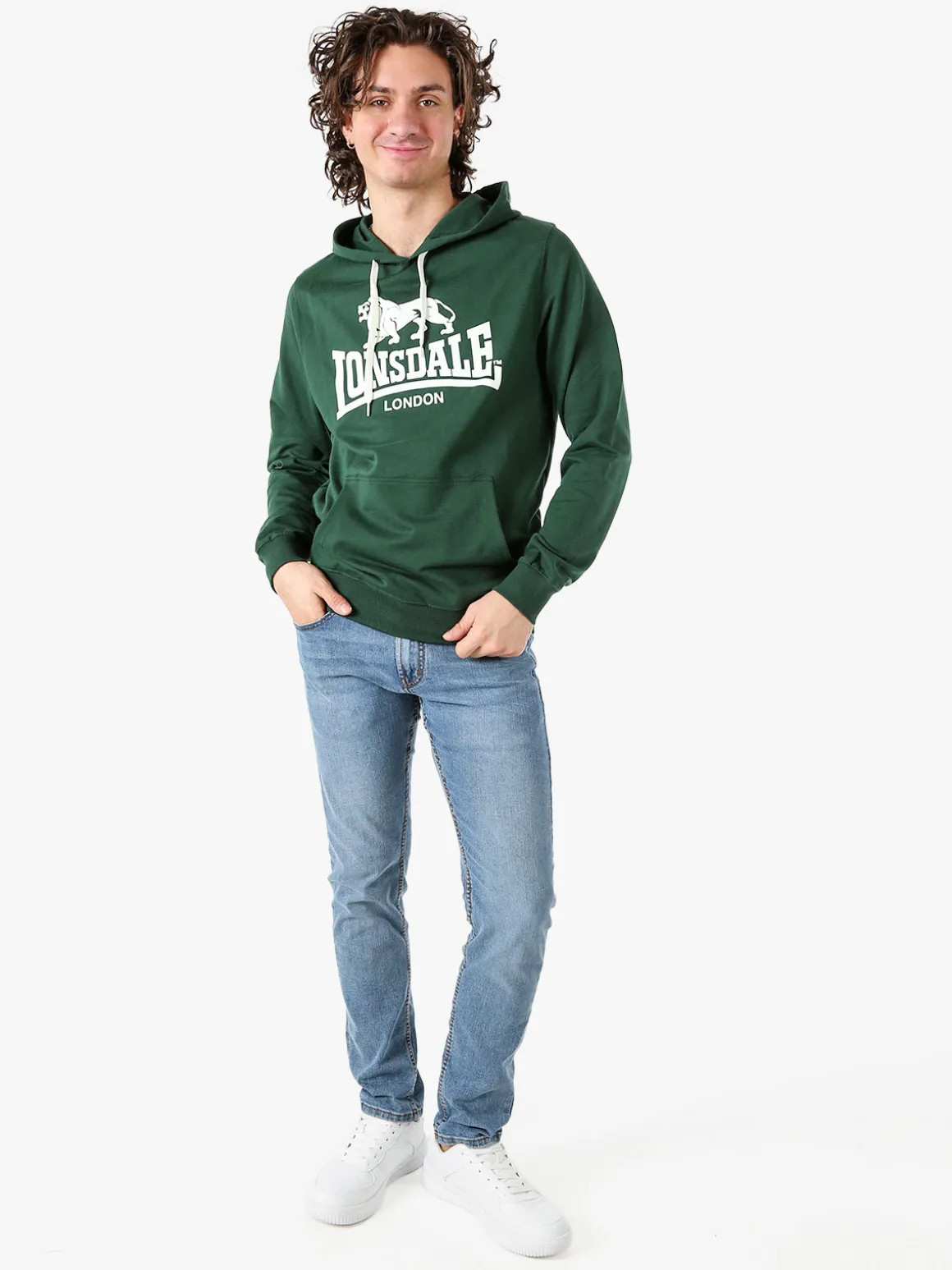 Lonsdale Felpa da uomo con cappuccio e logo - verde