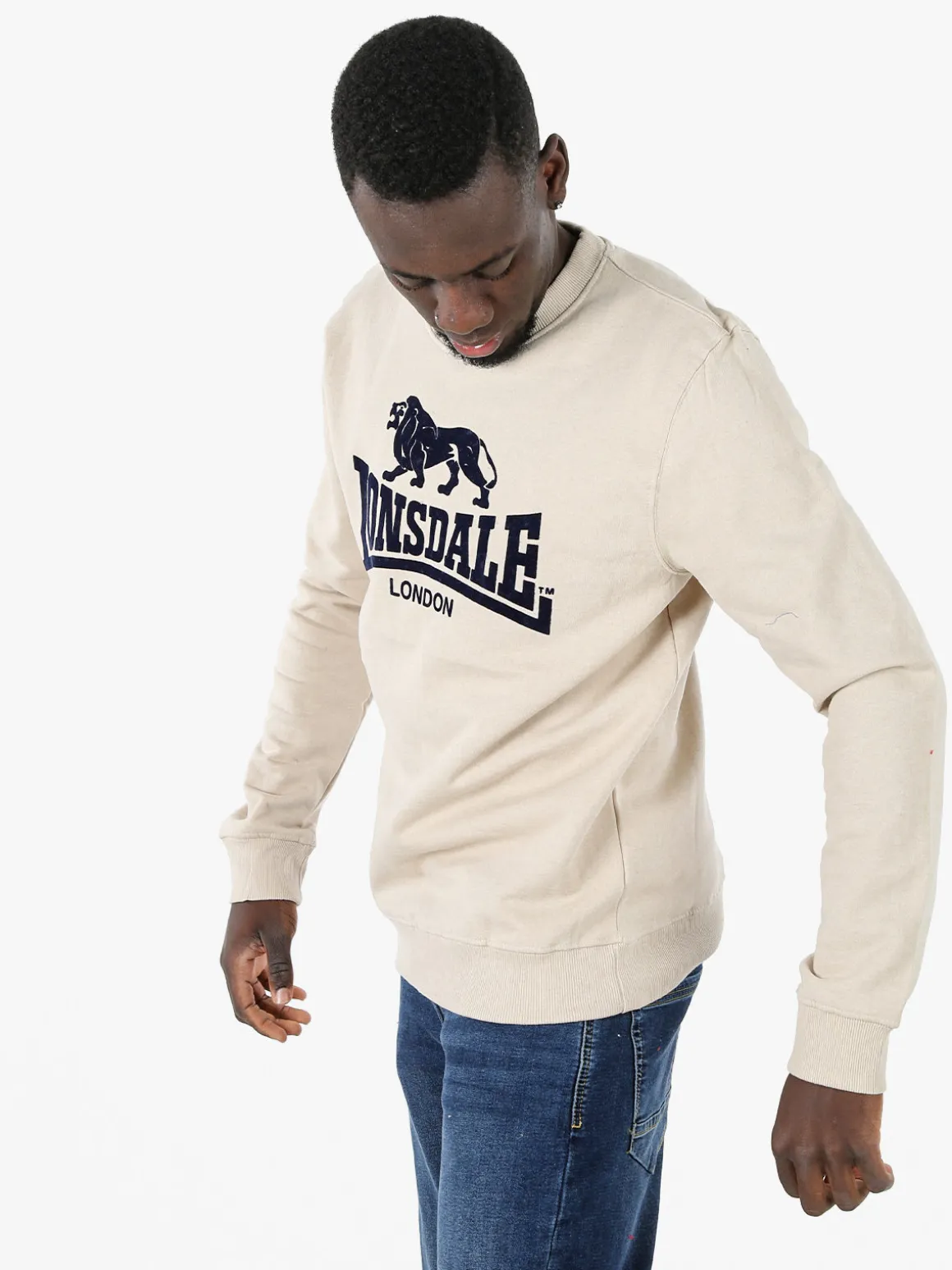 Lonsdale Felpa girocollo da uomo con logo - beige