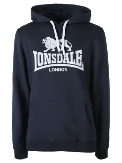 Lonsdale Felpa sportiva da uomo con cappuccio e logo - blu scuro