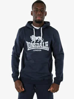 Lonsdale Felpa sportiva da uomo con cappuccio e logo - blu scuro