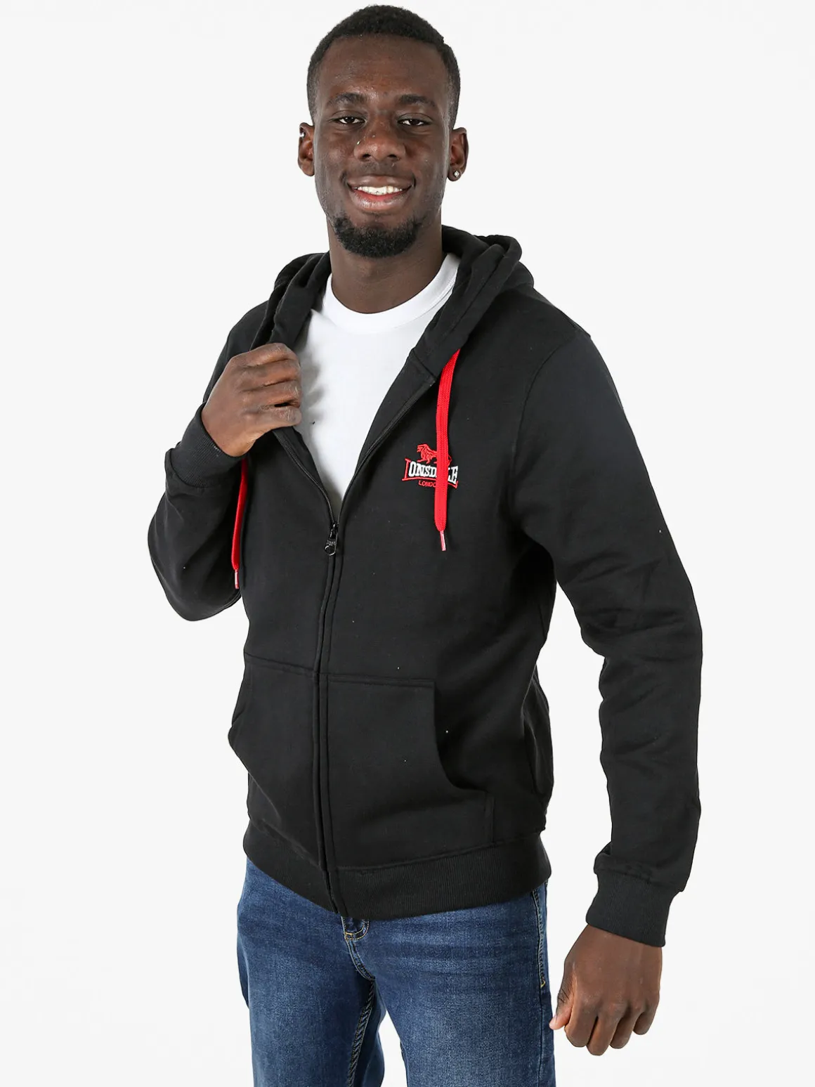 Lonsdale Felpa sportiva da uomo con cappuccio e zip - nero