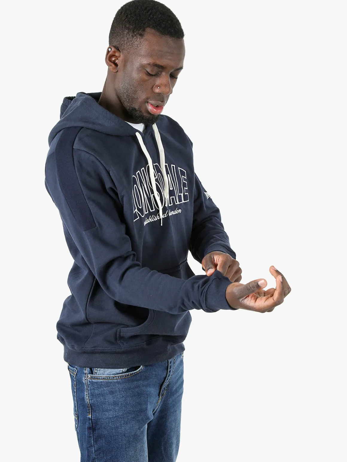 Lonsdale Felpa sportiva da uomo cappuccio e logo - blu scuro