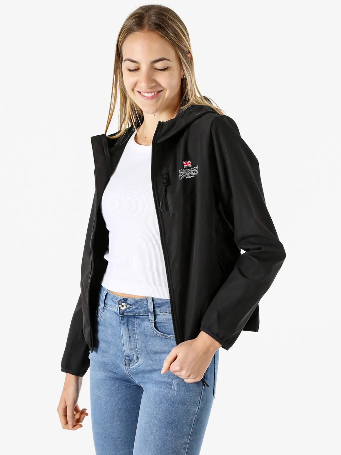 Lonsdale Giacca a vento da donna con cappuccio e zip - nero