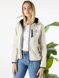 Lonsdale Giacca a vento da donna con cappuccio e zip - cipria