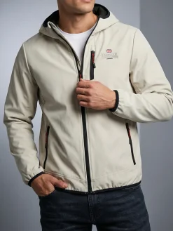 Lonsdale Giacca a vento da uomo con cappuccio e zip - beige