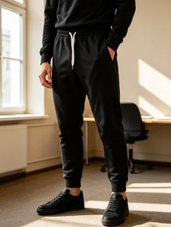 Lonsdale Pantaloni sportivi da uomo con coulisse e polsini - nero