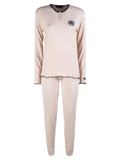 Lonsdale Pigiama lungo da donna in cotone con volant