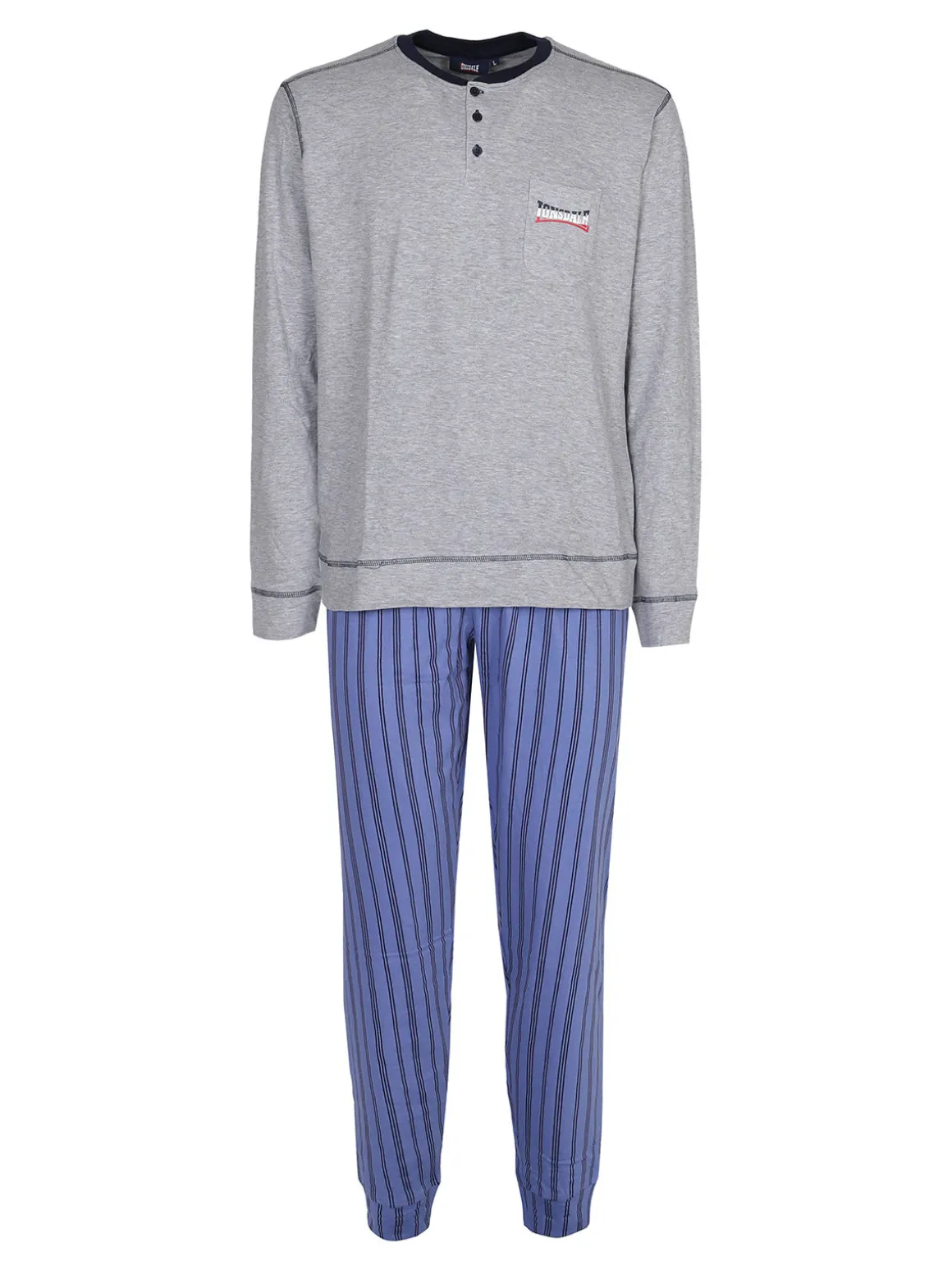 Lonsdale Pigiama lungo da uomo in cotone con pantaloni a righe