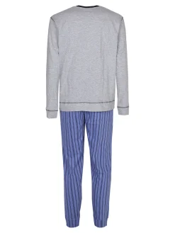 Lonsdale Pigiama lungo da uomo in cotone con pantaloni a righe