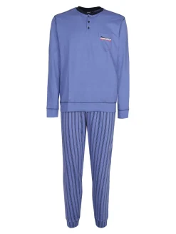 Lonsdale Pigiama lungo da uomo in cotone con pantaloni a righe