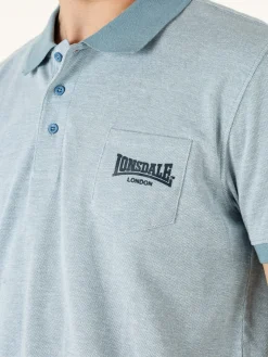 Lonsdale Polo da uomo in cotone a maniche corte con taschino - azzurro
