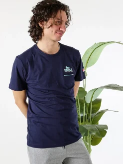 Lonsdale T-shirt da uomo in cotone con taschino a filetto e logo - blu scuro