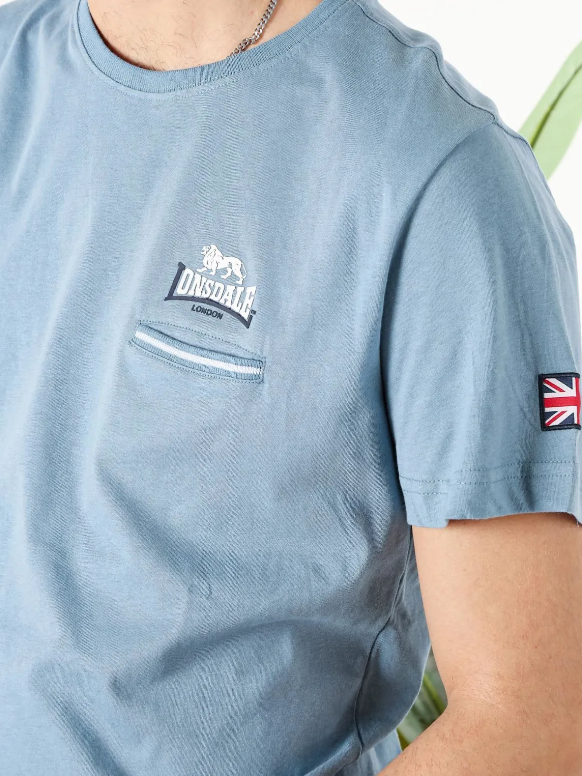 Lonsdale T-shirt da uomo in cotone con taschino a filetto e logo - avion
