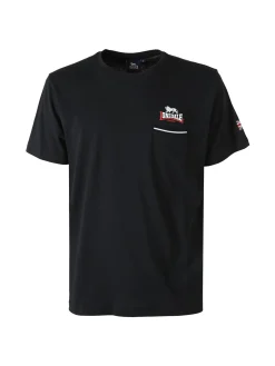 Lonsdale T-shirt da uomo in cotone con taschino a filetto e logo - nero