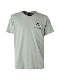 Lonsdale T-shirt da uomo in cotone con taschino a filetto e logo - verde chiaro