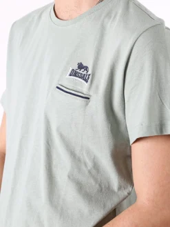 Lonsdale T-shirt da uomo in cotone con taschino a filetto e logo - verde chiaro