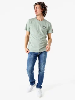 Lonsdale T-shirt da uomo in cotone con taschino a filetto e logo - verde chiaro