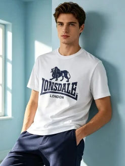 Lonsdale T-shirt da uomo in cotone con maxi stampa logo - bianco