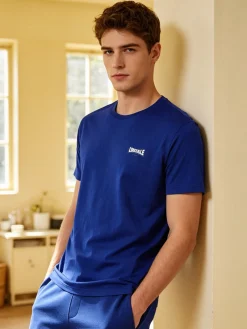 Lonsdale T-shirt da uomo in cotone con maxi stampa logo - nero