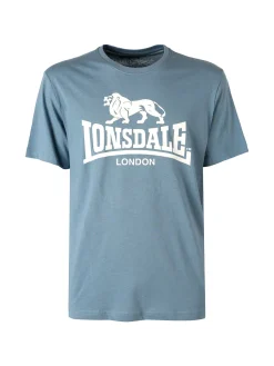 Lonsdale T-shirt da uomo in cotone con maxi stampa logo - cielo
