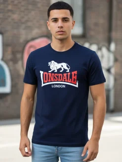Lonsdale T-shirt da uomo in cotone con logo - blu scuro
