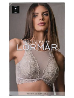 Lormar Broadway coordinato intimo da donna in pizzo e tulle con top bra + brasiliana COPPA B - nero
