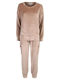 Lormar Completo tuta da donna in ciniglia soft con tasconi - khaki