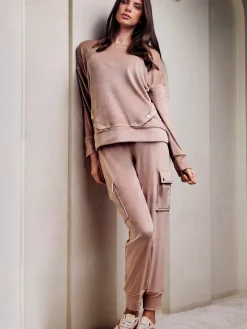 Lormar Completo tuta da donna in ciniglia soft con tasconi - khaki