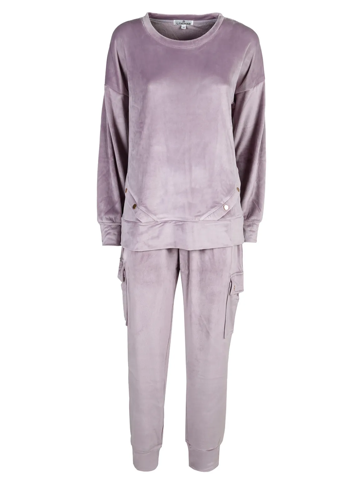 Lormar Completo tuta da donna in ciniglia soft con tasconi - lilla