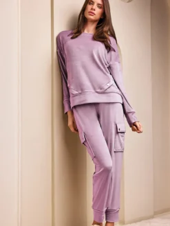 Lormar Completo tuta da donna in ciniglia soft con tasconi - lilla