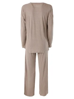 Lormar FITNESS Pigiama lungo da donna in viscosa con scollo tondo - marrone