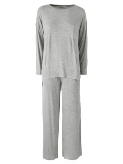 Lormar FITNESS Pigiama lungo da donna in viscosa con scollo tondo - grigio